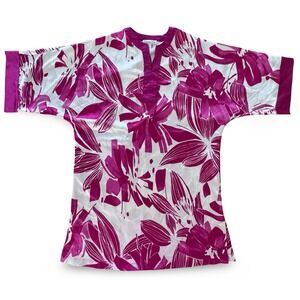 Oscar de la Renta Floral Print Tunic‎ Top Kimono Sleeve Blouse Fuchsia S